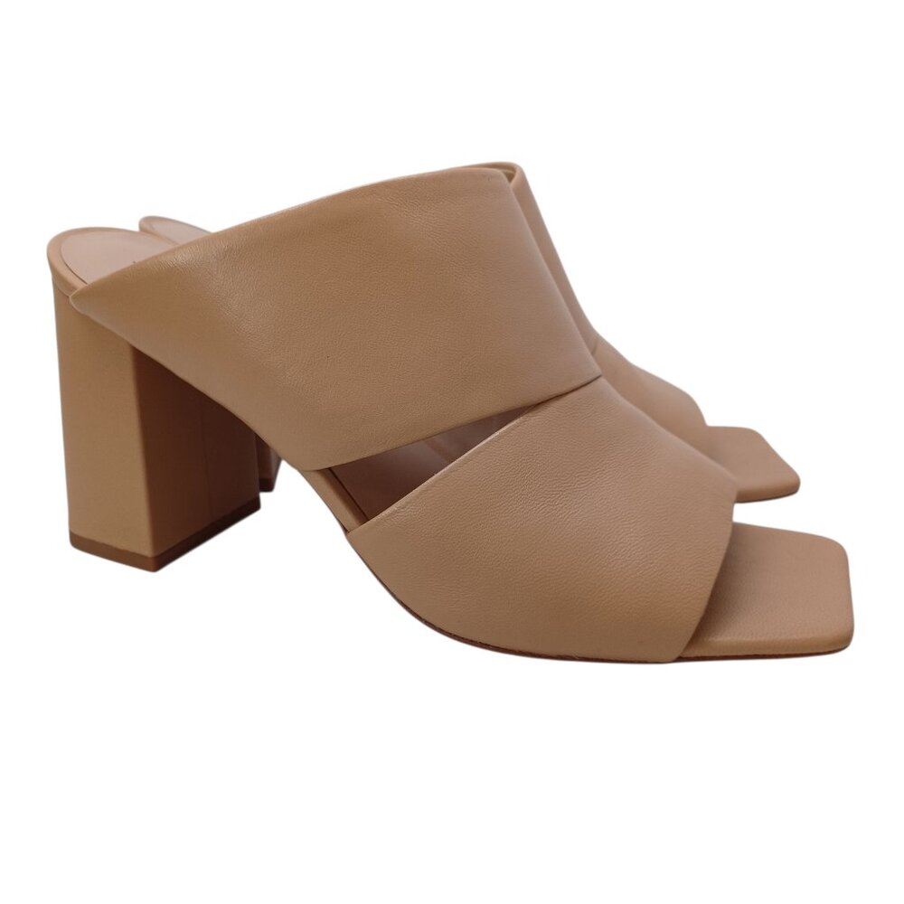 Vince Sandal Heels Womens US 9M Nelda Square Toe Slide Neutral Tan‎ Leather